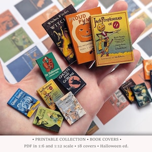 Spooky Books | PRINTABLE Book Covers in 1:6 and 1/12 scale PDF | Miniature Halloween Book Covers for Dollhouse Library or Bookstore Diorama