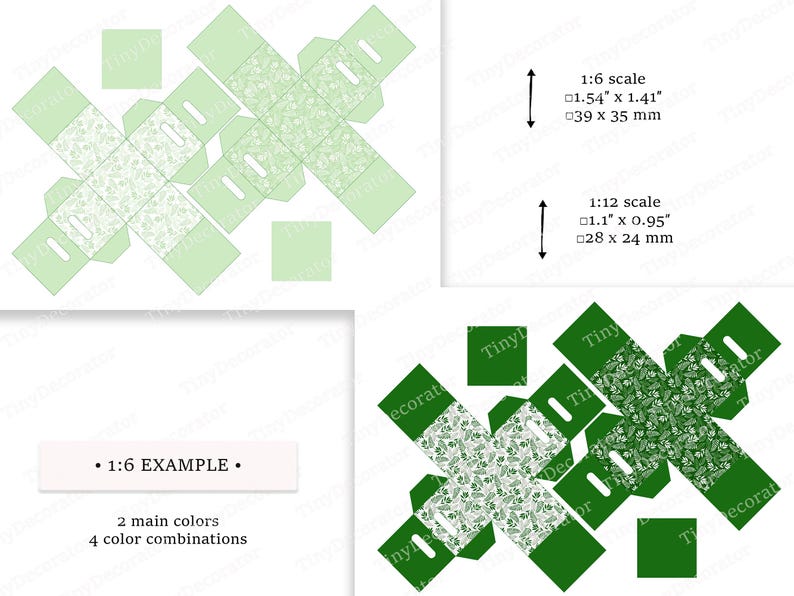 Storage Boxes • PRINTABLE 1:6 and 1/12 Scale PDF • 2 Main Green Colors ...