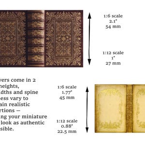 Vintage&Antique Book Covers | PRINTABLE 1:6 and 1/12 scale | Miniature Books for Dollhouse Library or Bookstore Diorama | Scrapbook Ephemera - measurements