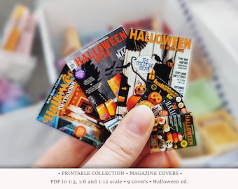 Halloween Magazines • PRINTABLE Covers in 1/6, 1/12 and 1/3 scale • Miniature Fall Decor for Modern Dollhouse or Diorama (Download PDF)