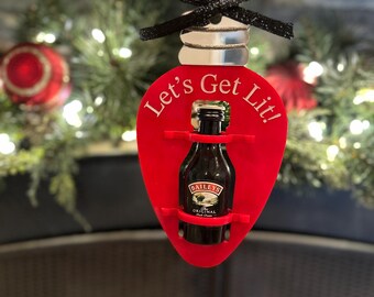 Let's Get Lit Christmas Light Bulb Ornament for Irish Cream mini bottle