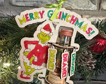 Merry Grinchmas Ornament TITO's Handmade Vodka 50ml Bottle