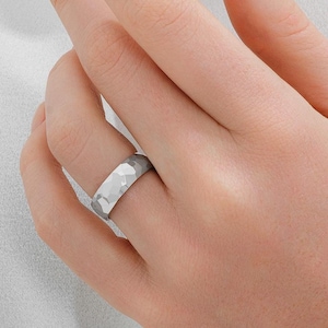 Platinum Ring 950 (7mm) Wedding Band | Dome | Polished Hammered Comfort Fit | Men's Women's Wedding Band Ring | Plain Platinum Ring | Solid