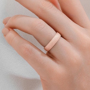 5mm Rose Gold Wedding Band 18k 14k 10k Solid, Stardust Polished / COMFORT FIT / Classic Wedding Rings for Men and Women, Simple Band Ring
