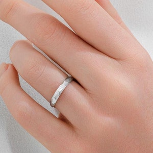 Platinum Ring 950 (3mm) Wedding Band | Dome | Polished Hammered Comfort Fit | Men's Women's Wedding Band Ring | Plain Platinum Ring | Solid
