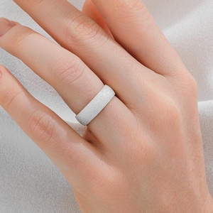 6mm White Gold Wedding Band 18k 14k 10k Solid, Stardust Polished / COMFORT FIT / Classic Wedding Rings for Men and Women, Simple Band Ring