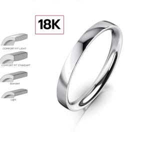 18k 2mm White Gold Wedding Band, FLAT, POLISHED, 18k Classic Solid White Gold Wedding Band for Men and Women • 2mm Thin Simple Plain Band