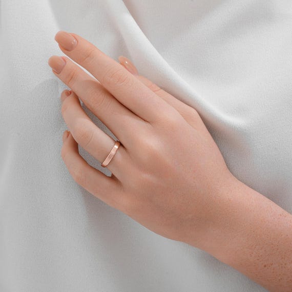 3mm Rose Gold Wedding Band 18k 14k 10k Solid, Beveled Edge