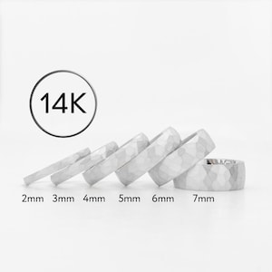 14k Solid White Gold Domed Wedding Band, DOME, HAMMERED, Classic Wedding Rings for Men and Women, Plain Simple Wedding Band Ring