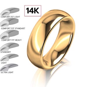 14k 7mm Yellow Gold Wedding Band, Classic DOME, POLISHED, 14k Solid Yellow Gold Wedding Band for Men and Women • 7mm Simple Plain Band Ring