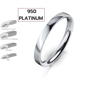 Alliance 2 mm en platine 950, PLATE classique, polie, alliance massive en platine 950 pour homme et femme • Alliance simple fine 2 mm