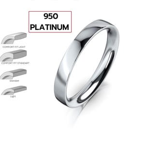 Platinum Ring 950 (3mm) Wedding Band | FLAT | Polished | Comfort Fit | Men&#39;s Women&#39;s Wedding Ring | Plain Platinum Ring | Solid band