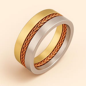 Platinum 950 Tri Color Wedding Band Ring. 14k Ring. Handmade Bands.  Unique Wedding Band. Unisex ring. Gold 6mm band, Design Wedding band
