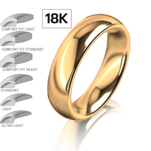 18k 5mm Yellow Gold Wedding Band, Classic DOME, POLISHED, 18k Solid Yellow Gold Wedding Band for Men and Women • 5mm Simple Plain Band Ring