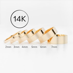 14k Solid Yellow Gold Wedding Band, Flat Polished, COMFORT FIT, Classic Wedding Rings for Men and Women, Plain Simple Wedding Band Ring