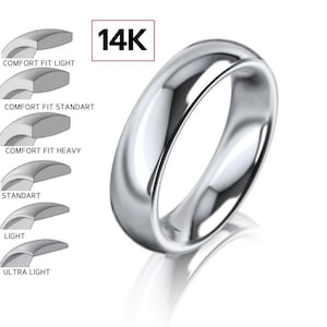 14 kt 5 mm witgouden trouwring, klassieke koepel, GEPOLIJST, 14 kt massief witgouden trouwring voor mannen en vrouwen • 5 mm eenvoudige effen bandring