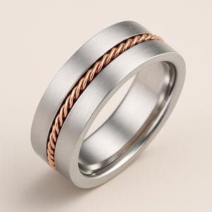Platinum 950 Two Color Wedding Band Ring. 14k Ring. Handmade Bands.  Unique Wedding Band. Unisex ring. Gold 6mm band, Design Wedding band