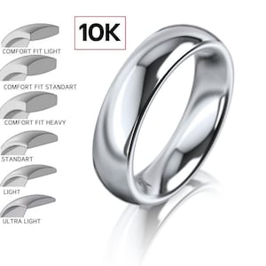 10k 5mm White Gold Wedding Band, Classic DOME, POLISHED, 10k Solid White Gold Wedding Band for Men and Women • 5mm Simple Plain Band Ring