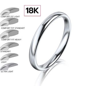 18k 2mm White Gold Wedding Band, DOME, POLISHED, 18k Classic Solid White Gold Wedding Band for Men and Women • 2mm Thin Simple Plain Band