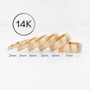 14k Solid Yellow Gold Domed Wedding Band, Matte, COMFORT FIT, Classic Wedding Rings for Men and Women, Plain Simple Wedding Band Ring