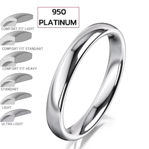 Platinum Ring 950 (3mm) Wedding Band | Half Rounded | Polished | Comfort Fit | Men&#39;s Women&#39;s Wedding Ring | Plain Platinum Ring | Solid band