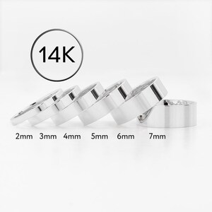 14k Solid White Gold Wedding Band, Flat Polished, COMFORT FIT, Classic Wedding Rings for Men and Women, Plain Simple Wedding Band Ring