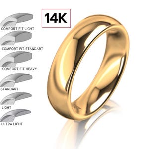 14k 5mm Yellow Gold Wedding Band, Classic DOME, POLISHED, 14k Solid Yellow Gold Wedding Band for Men and Women • 5mm Simple Plain Band Ring