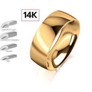 14k 7mm Yellow Gold Wedding Band, Classic FLAT, POLISHED, 14k Solid Yellow Gold Wedding Band for Men and Women • 7mm Simple Plain Band Ring