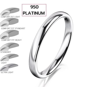 950 Platinum 2mm Wedding Band, Classic DOME, POLISHED, 950 Platinum Solid Wedding Band for Men and Women • 2mm Thin Simple Plain Band