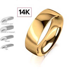 14k 6mm Yellow Gold Wedding Band, Classic FLAT, POLISHED, 14k Solid Yellow Gold Wedding Band for Men and Women • 6mm Simple Plain Band Ring