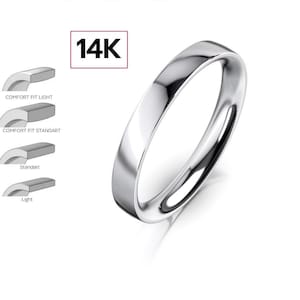14k 3mm White Gold Wedding Band, Classic FLAT, POLISHED, 14k Solid White Gold Wedding Band for Men and Women • 3mm Simple Plain Band Ring