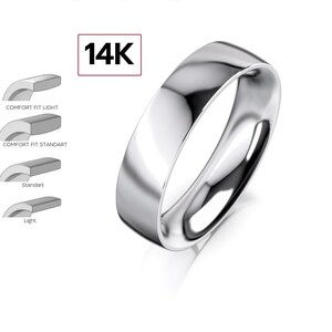 14 kt 5 mm witgouden trouwring, klassiek plat, GEPOLIJST, 14 kt massief witgouden trouwring voor mannen en vrouwen • 5 mm eenvoudige effen bandring
