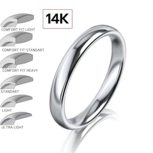 14k 3mm White Gold Wedding Band, Classic DOME, POLISHED, 14k Solid White Gold Wedding Band for Men and Women • 3mm Simple Plain Band Ring