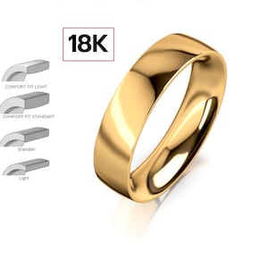 18k 5mm Yellow Gold Wedding Band, Classic FLAT, POLISHED, 18k Solid Yellow Gold Wedding Band for Men and Women • 5mm Simple Plain Band Ring