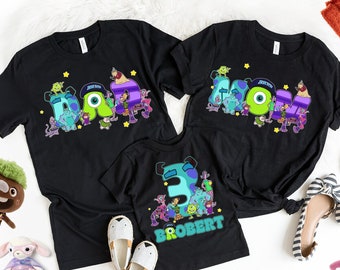 Character Birthday Family matching Shirts, Monster Personalized Family Shirt, Mike And Sulley Shirt