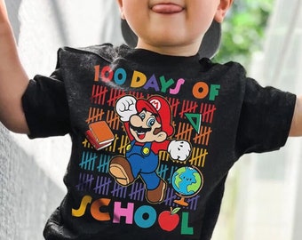 Camiseta personalizada Super Ma rio 100 Days, Ma rio 100 Days of School Shirt, 100 Magical Days back to school Shirt