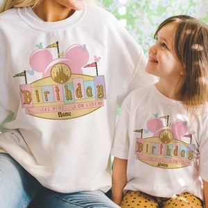 Camisa de cumpleaños personalizada de Disney, el cumpleaños más feliz de la Tierra WDW Disneyland fiesta de cumpleaños familiar, camisa personalizada de cumpleaños para niño y niña