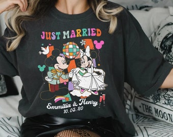 Custom Mickey Minnie Bride and Groom Just Married Shirt, Personalized  Disney Wedding T-shirt, Disney Bride and Groom shirt