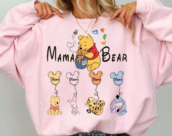 Personalized Mama Bear shirt, Custom Mom Sweatshirt, Gift for Mothers Day, Personalized Mama Bear Pooh shirt, Mama With Kid Names shirts