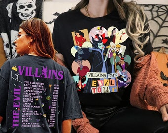 Villains Evil Tour Vintage Disney-shirt, Disney Evil Queens-shirt, retro Disney Villains Characters-tour 2 kanten Evil Friends Matching