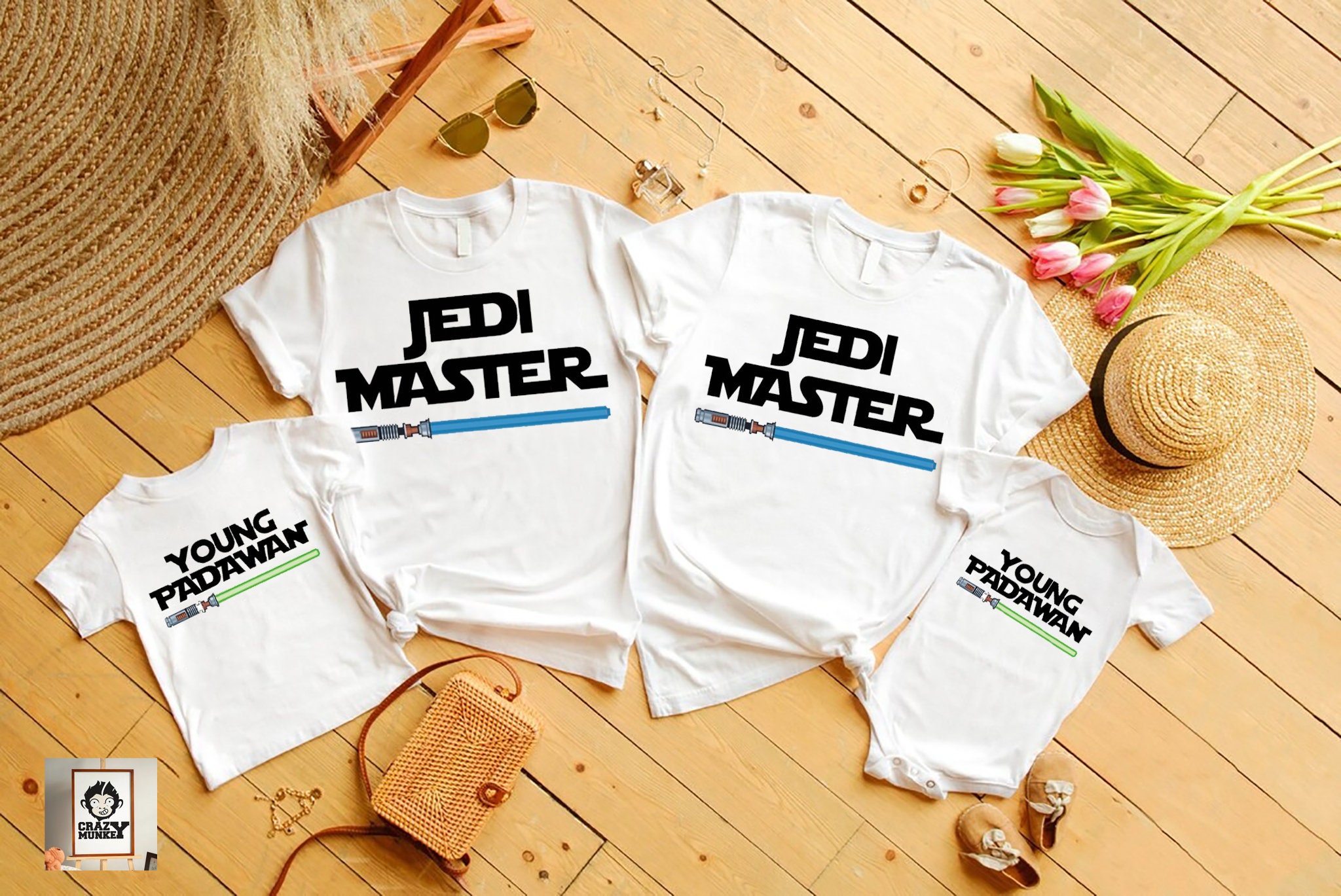 Family matching Jedi Master Young Padawan T-Shirts, Matching Dad and Son Jedi And In Training Baby shirt