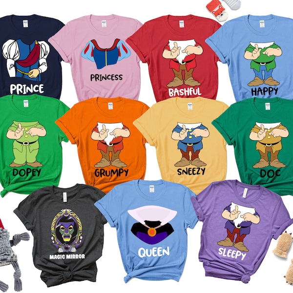 7 camisetas del grupo de disfraces de enanos, camisetas a juego de Halloween, disfraz de cosplay siete enanos