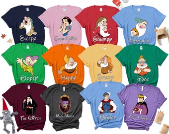 Benutzerdefinierte Disney Die sieben Zwerge Charaktere Gruppe Shirts, benutzerdefinierte Familie passendes Seven Dwarfs Shirt
