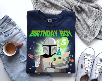 Baby Yoda birthday family Matching Shirt, Mandalorian Birthday Party shirt, Disney Birthday Matching Gildan Comfort Colors tee