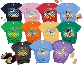 Vintage Mickey And Friends Matching T-shirt, Mickey Minnie Checkered shirt, Disney Checkered Shirt, Mickey and Co Shirt, Disney trip shirt