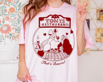 Retro Lady And Tramp Tony's Restaurant Shirt,  Disney Valentine's Day T-shirt, Retro Lady And Tramp couple Disneyland matching Valentine tee