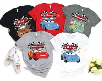 Disney Car Character Birthday Family matching Shirts, Theme Cars Birthday Custom Family Tee, Personalized Disney Cars birthday Shirt