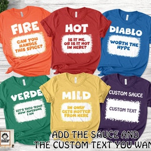 Customized Halloween Hot sauces condiment matching group/family/school costume, Funny teacher/team Tacos sauce, condiment shirts