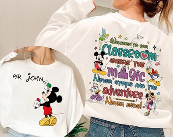 Vintage Mickey and Friends Disney Happiest Teacher on Earth Double Sided Shirt, Disney Teacher Back To School, Disney Happiest Teacher shirt