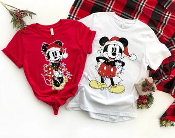 Personalized Mickey and Minnie Mouse Christmas Lights Shirt, Mickey's Very Merry Xmas Party Sweatshirt, Disneyland Couples Holiday Gift